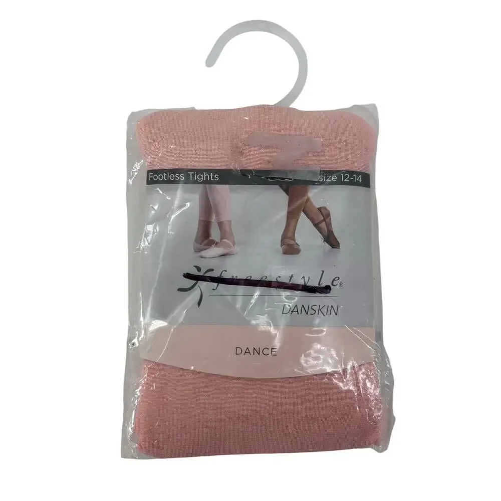 Freestyle Danskin Girls Sz 12-14 Pink Footless Tights Dance Ballet